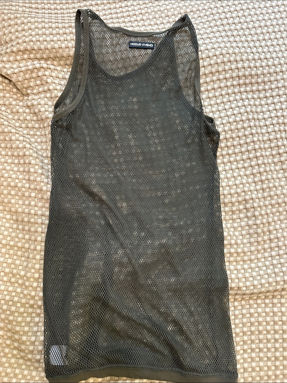 Men's Olive Green Mesh Tank Top - Breathable Athletic Layer - Picture 4 of 4